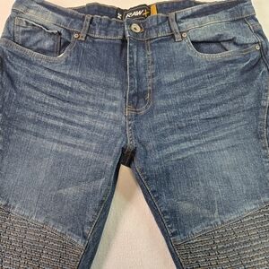 Raw X Men's Jeans 34 Waist Distressed Blue Stretch Denim Slim Moto Streetwear